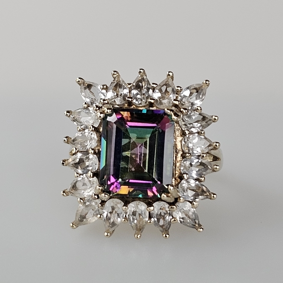 Gorgeous Stratify Mystic Topaz & Zircon Ring in 18k over Sterling Silver Sz 10 - Picture 8 of 9